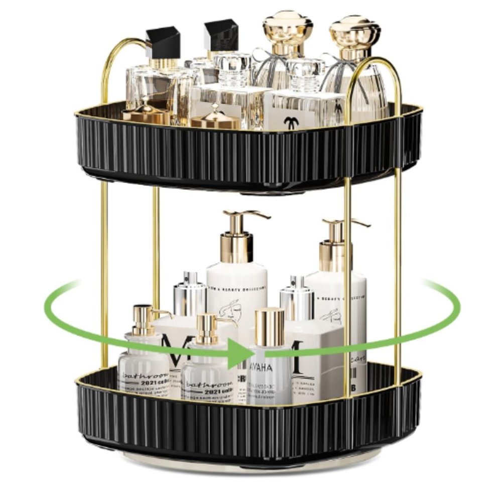 2 Tiers - 360° Turntable Makeup Organizer - Lazy Susan Cosmetics Storage